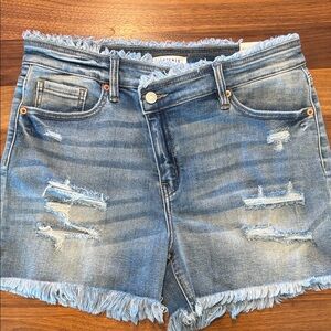 Frayed Hem Blue Denim Shorts